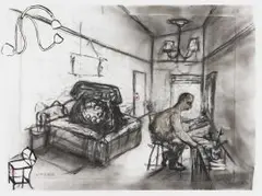 Deborah Bell and Robert Hodgins William Kentridge, Hotel (Telephone and Man in Hotel Room, Drawing for Animation), charcoal, pastel, watercolour and collage on paper