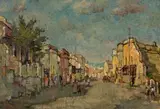 Tafelbaai vanaf Chiappini Straat, Slamsebuurt by Gregoire Boonzaier, oil on canvas, sold Jun 2019