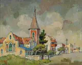 Church with Red Steeple, Old Cape Town by Gregoire Boonzaier, oil on canvas laid down on board, offered Jun 2019