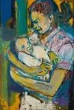 Ephraim Ngatane, Mother and Child, oil on board