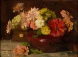Still Life with Zinnias by Frans Oerder, oil on wood panel, offered Jun 2019