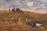 Three Figures in a Landscape by Adriaan Boshoff, oil on canvas laid down on board, offered Jun 2019