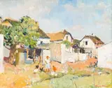 Sunbleached Houses (Elim Mission, Cape) by Terence McCaw, oil on canvas laid down on board, sold Jun 2019
