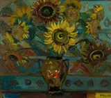 Alice Tennant, Still Life with Sunflowers in a Dutch Vase (recto); Landscape with Flowering Tree (verso)