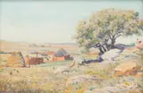Erich Mayer, South African Village, oil on canvas laid down on board