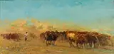 Herding Cattle by Adriaan Boshoff, oil on canvas laid down on board, offered Jun 2019