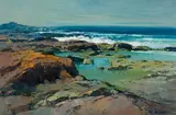 View of Rock Pools and the Sea by Titta Fasciotti, oil on canvas laid down on board, offered Jun 2019