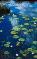 John Meyer, April Lilies, mixed media on canvas