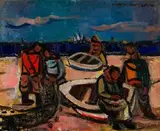 Fishermen by Maurice van Essche, oil on board, offered Jun 2019