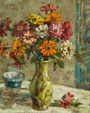 Still Life with Vase of Zinnias by Gregoire Boonzaier, oil on canvas, offered Jun 2019