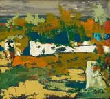 Homestead by Walter Battiss, oil on board, sold Jun 2019