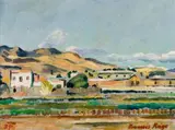 François Krige, Landscape with Distant Village, oil on board