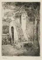 Hugo Naude, Keller Trap (Loft Staircase), etching