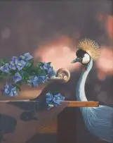 Christopher Haskins, Crowned Crane, oil on board