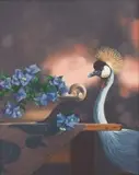 Christopher Haskins, Crowned Crane, oil on board