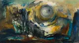 Paul du Toit, Abstract in Blue and Brown, oil on canvas laid down on board