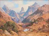 Mountain Landscape by Willem Hermanus Coetzer, oil on canvas, offered Jun 2019