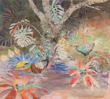 Catherine Paynter, Burmese Fireback and Exotic Flora, mixed media on canvas