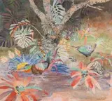Catherine Paynter, Burmese Fireback and Exotic Flora, mixed media on canvas