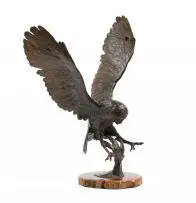 Arend Eloff, Barn Owl, bronze with brown patina on wooden base