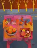Susan Helm Davies, Trader's Table, Archbell Street, PMB, acrylic on board