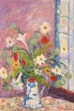 Kenneth Baker, Flowers by a Window, oil on board