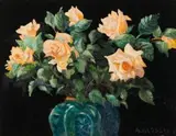 Allerley Glossop, Roses in a Ginger Jar, oil on board