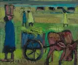 Harvesters with Donkey Cart by Frans Claerhout, oil on board, offered Jul 2019