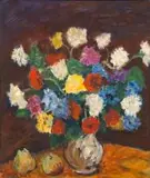 Kenneth Baker, Still Life with Flowers and Pears, oil on board