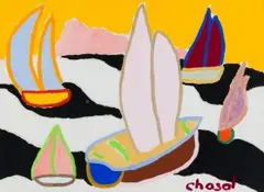 Malcolm de Chazal, Sail Boats, gouache on paper