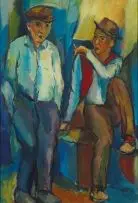 Two Men Smoking by Kenneth Baker, oil on board, sold Jul 2019