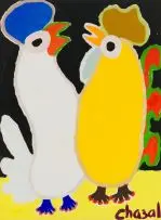 Malcolm de Chazal, Two Chickens, gouache on paper