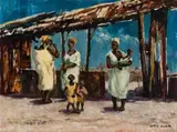Women and Children by Otto Klar, oil on board, sold Jul 2019