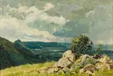 Alan Wolton, View over Umgeni Poort towards Fort Nottingham, KwaZulu-Natal, oil on canvas
