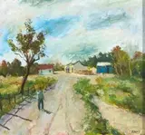Kenneth Baker, Farm Road, Worcester, oil on board