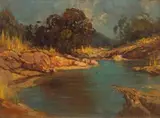 Landscape with Rock Pool by Titta Fasciotti, oil on canvas laid down on board, sold Jul 2019