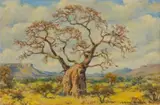 Erich Mayer, Landscape with Baobab, oil on board