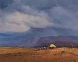 Homestead in Mountain Landscape by Willem Hermanus Coetzer, oil on canvas laid down on board, offered Jul 2019