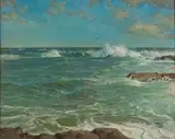 Walter Gilbert Wiles, Seascape with Gulls, oil on board