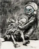 Mother and Child by Nelson Makamo, charcoal on paper, sold Jul 2019