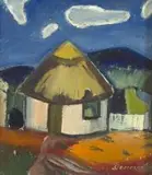 Rondavels by Pranas Domšaitis, oil on board, offered Jul 2019