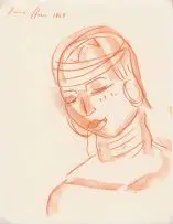 Irma Stern, Woman's Head, conté on sketchbook page
