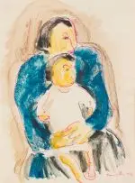 Irma Stern, Mother and Child, mixed media on paper