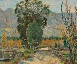 John Henry Amshewitz, Farm near Ceres, oil on wood panel
