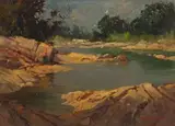 River Landscape by Titta Fasciotti, oil on canvas laid down on board, sold Jul 2019