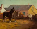 Allerley Glossop, Donkeys in Farm Yard, oil on board