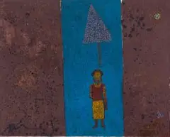 Paul Sekete, Figure, Tree and Antelope, mixed media on paper