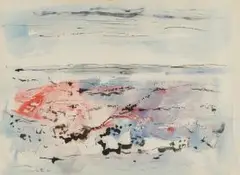 Dirk Meerkotter, Landscape in Red and Blue, watercolour on paper