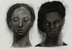 John Murray, Two Girls, charcoal on paper