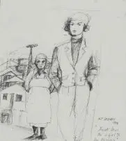Moleleki Frank Ledimo, Aunt Dora as a Girl and her Missus, ink on paper
